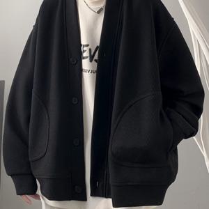 TEMU 남성 봄가을 브이넥 캐주얼 오버핏 골지 기본 니트 카디건 남성가디건간절기 패션 편안한 니트 상의