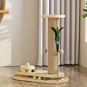 TEMU 9YOUNG 원목 기둥형 사이잘 캣 스크래쳐 다기능 장난감 완구 지능개발 깃털 룰렛