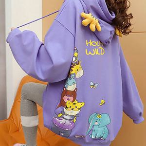 TEMU 여성 오버핏 프린트 후드티 루즈핏 맨투맨 긴팔티 티셔츠 데일리 오버핏 맨투맨 긴팔티 봄여성빅사이즈 긴팔 후드티 캐주얼 루즈핏 폴리에스테르 상의