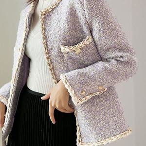 TEMU 여성 봄 가을 라운드 긴팔 트위드 자켓 포켓 데일리 캐주얼 패션 코디 코트 SLIM GIRL 슬림소녀