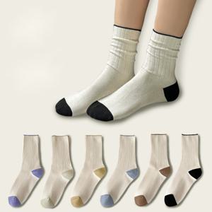 TEMU (공장직거래) 여성용 중목 편한 무압박 양말 6켤레, 혼합색상 220~250mm