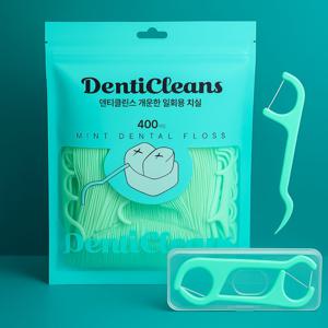 TEMU [덴티클린스] 개운한 민트 치실 400개입 휴대용 케이스 세트 / 구강청결 손잡이형 일회용
