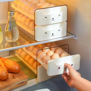 TEMU [국내발송] 대용량 2단36 슬롯 드로어 계란 홀더 투명한 컴팩트 디자인 귀여운 고양이 디자인의 계란 홀더 냉장고 정리함 주방 서랍 정리함 서랍식 추출 가능 + 공간 절약형 주방 정리 솔루션​