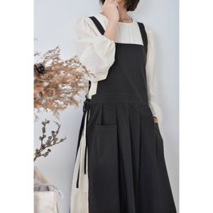 TEMU [] 단정한 심플 무지 옆트임 스커트 원피스 포켓 린넨앞치마