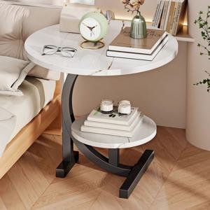 TEMU [국내발송] 이중층 메탈다리 커피테이블 화이트 블랙 우드베니어 사이드테이블 소파테이블 수납선반 거실 침실 발코니 원룸 공간활용 다용도 테이블