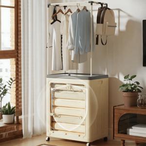 TEMU 1pc 독립형 접이식 옷장 옷장 정리기 - 조립 없음 공간 절약 저장 캐비닛, 침실, 옷장, 휴대용 옷장, 플라스틱 옷걸이 바가 있는 접이식 옷장 수납 캐비닛, 스택 가능한 수납 박스, 간편 설치, 침실·옷장·세탁실·워크인 클로젯 등에 적합