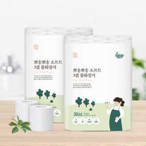 TEMU 1+1 쉼표365 천연펄프 휴지 화장지 3겹 30롤(총 60롤) 화장실 대용량 무형광 무색소