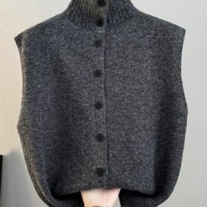 TEMU 심플 하프 터틀넥 루즈핏 게으른 스타일 스웨터 조끼, 올해 인기 탑, 두꺼운 여성용 신상 조끼