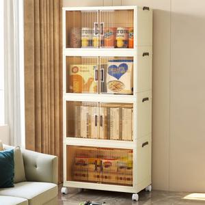 TEMU VIIWII 1개 대용량 4/5단 현대적인 화이트 스택 가능 & 접이식 더블 도어 수납 캐비닛 - 바퀴 포함, 옷, 장난감, 책, 간식 등에 보관 적합한 내구성 있는 PP 플라스틱 정리함 - 공간 절약 디자인 | 다용도 수납 솔루션 | 중성적인 미학 |홈 오거나이저 | 세련된 홈 데코 | 튼튼한 구조 | 인테리어