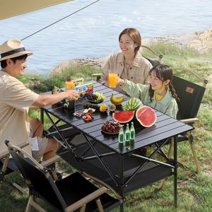 TEMU 검은색 띠 주머니 휴대용 접이식 야외 캠핑 테이블, 경량 및 내구성, 강력한 다리와 함께 알루미늄 롤업 테이블, 캠핑, 피크닉, 뒷마당 바베큐 및 야외 모임을 위한 쉽게 세팅, 피크닉 테이블, 캠핑 필수품, 패션 디자인, 컴팩트한 보관추석 선물, 크리스마스 선물, 할로윈 선물|캠핑테이블