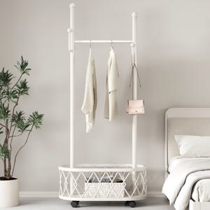 TEMU KURUA 완전 튼튼한 클래식 스탠드 행거 이동식 철제 고급 옷걸이 수납 바구니 선반 다용도 드레스룸 녹 방지