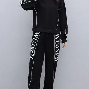 TEMU 2025년 신상 댄스 하이엔드 여성용 루즈 슬리밍 프린트 스웨터 & 캐주얼 팬츠 투피스 세트