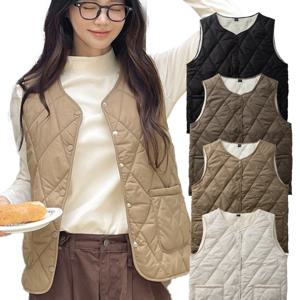 TEMU 시노코 여성 보아 퀄팅 패딩조끼 V넥 경량 패딩조끼