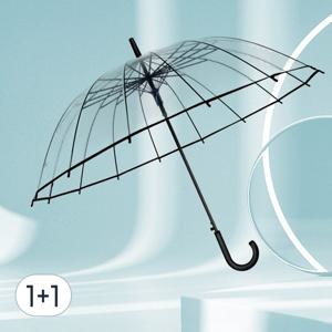 TEMU 1+1 튼튼한 투명 16살대 장우산 레인가드 탁트인시야 안전한 투명우산 1단 장우산 경량우산 자동우산 장철 비