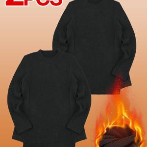 TEMU [1+1] 여성 군살커버 하프넥 골지 니트 티셔츠 바이미(AA3OP2LT012W)