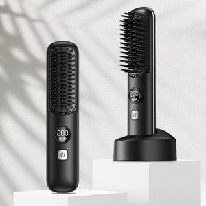 TEMU 휴대용 충전식 무선 브러쉬 빗 고데기 가정용 머릿결 보호 수분 케어 빠른 발열 5단계 온도 조절 자석 스탠드 충전 가능