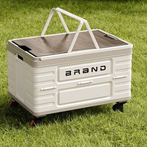 TEMU 대용량 접이식 보관함 다기능 캠핑 필수품 정리함 범용 바퀴 푸시 핸들 자동차 보관함 아웃도어 캠핑테이블 우드상판 폴딩박스 휴대용 캠핑 보관함