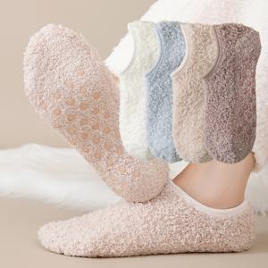 TEMU 4족/여성코랄미끄럼방지덧신/남성덧신/겨울철발따뜻한기모두께홈수면양말/히든양말/짧은양말