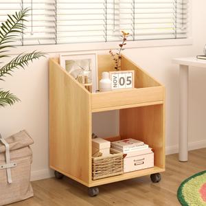 TEMU 2단 이동식 수납장 다용도 수납선반 트롤리 수납장 침실 협탁 원목색