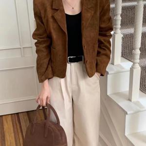 TEMU 한국 스타일 시크 레트로 프렌치 성격 심플하고 활용도 높은 슈트 칼라 버튼 코트 탑