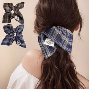 TEMU 1+1 사각 체크 곱창밴드 세트, 여성 머리끈, 빅사이즈 헤어 스크런치, 곱창 머리 고무줄, 헤어슈슈, 곱창끈 헤어 악세사리