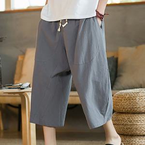 TEMU 남성 여름 루즈핏 캐주얼 얇은 스트링 부드러운 7부 팬츠 데일리 쿨링 솔리드 통기성 편안한 와이드 칠부바지 RENJU 인어미남