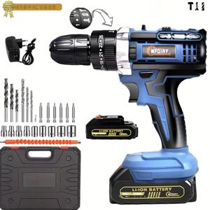 TEMU [국내발송] MFOIAY 21V 2000mAh 충전식 리튬 배터리2개 다용도 전동드릴 35N 빅토크해머드릴무선 가정용전동드라이버 임팩트드릴 해머전동드릴