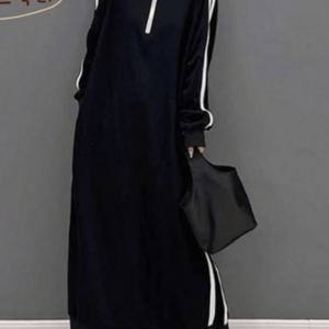 TEMU 오스틱니 [150kg까지 날씬해보이는] 원피스 여성 가을 반집업 칼라 제인드 맨투맨 오버핏 이너 긴팔 캐주얼 패션 데일리 클래식배색 빅사이즈 오버사이즈 롱 원피스