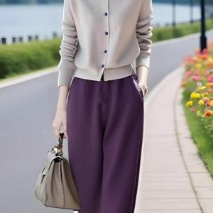 TEMU 한국 여성 오리지널 브랜드 하이엔드 대비 색상 라펠 스웨터 캐주얼 기질 9단 바지 투피스 세트