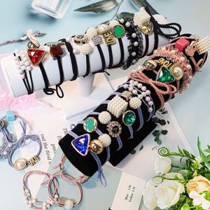 TEMU 22개입 대용량 팔찌 머리끈 세트, 여성 헤어끈, 머리 고무줄, 진주, 큐빅, 장식, 데일리 헤어 악세사리, 포니테일, 반묶음