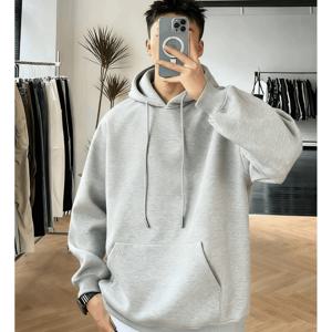 TEMU 야외에서 착용하기 좋은 남성용 100% 면 단색 후디, 캥거루 포켓이 있는 캐주얼하고 통기성 있는 긴 소매 후드 스웨트셔츠