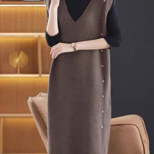 TEMU 미드-레인지 루즈 여성용 V넥 드레스 무지갑 스웨터 웨이스트코트 가을 겨울 베스트 드레스 0602524