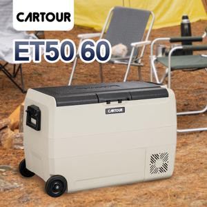 TEMU CARTOUR 카투어 차량용냉장고 캠핑용냉장고 초대용량 ET크림 50L/60L 휴대용 쾌속냉각 어플조절 냉장 냉동 가능 무음바퀴