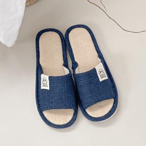 TEMU 스마일 윙크 린넨 슬리퍼, 층간소음 실내화, 쿠션 거실화