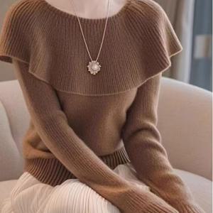 TEMU 마일라드 커피 컬러 연잎 칼라 여성용 2025 가을 신상 감성 긴팔 탑