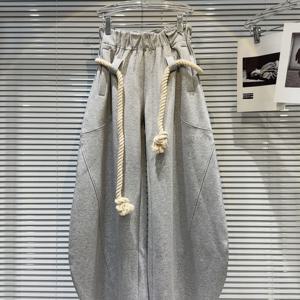 TEMU 인터넷 유명인 같은 스타일 2024 가을 신상 개성 있는 핫 걸 직조 대마 로프 벨트 루즈 와이드 레그 캐주얼 팬츠 블라머