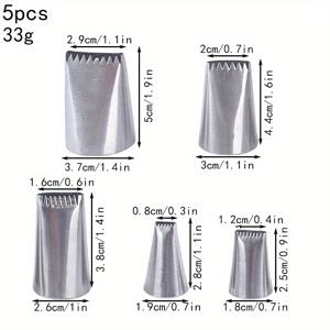 TEMU 스테인리스 스틸 톱니형 & 둥근 아이싱 노즐 5개 세트 - 케이크 도구 키트용 파이핑백/튜브 호환, 테두리, 바스켓 위빙, 폰단트 & 슈가 아트용 톱니형 가장자리 - 304 베이킹 노즐 (5개)
