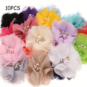 TEMU 10개 2.2인치 쉬폰 꽃 헤어클립 없는 귀여운 헤어 액세서리, 샌들 신발용 DIY 헤어 리본, 헤어밴드 용품