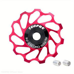 TEMU TOOPRE 11T 자전거 후방 디레일러 풀리 - 알루미늄 합금 및 베어링, 스무스 시프팅을 위한 CNC 가공 디자인의 자동 윤활 체인 텐션 가이드 휠 (블랙/레드/블루/골든), 전송 효율성 | 경량 설계 | 내구성 있는 구조
