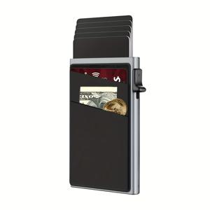 TEMU 방범 브러시 카드 홀더 알루미늄 합금 자동 팝업 신용카드 홀더 머니 클립 블랙 카드 홀더 남성용 동전 지갑 기념일 선물 남성용 선물 아이디어 작은 선물 남편 선물 여성용 선물