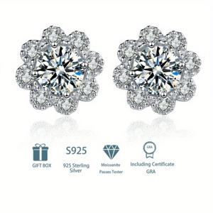 TEMU 5색 지르코니아 귀걸이 S925 순은 D 컬러 모이사나이트 0.5캐럿*2 라운드 귀걸이, 일본 및 한국 여성용, 결혼식 및 파티 선물