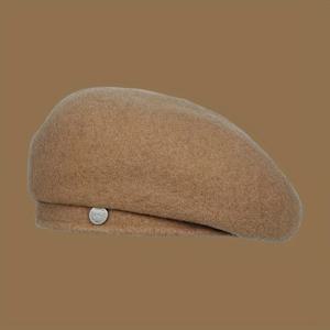 TEMU 영국 스타일 울 베레모 - 빈티지 페인터 스타일 트위드 캡 버튼 클로저, 남녀공용 통기성 겨울 비니, 6가지 색상 (베이지, 브라운, 레드, 네이비, 블랙, 다크브라운) - 손세탁/드라이클리닝 가능, 편안한 모자, 시즌 패션, 고급 소재, 세련된 디자인