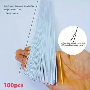 TEMU 100pcs 꽃 줄기 와이어 지름 0.09cm, (40cm/15.75 인치) 접착제 코팅된 철사 DIY 꽃 막대 철사 꽃 무늬 철사 접착제 코팅 된 소재 시뮬레이션 꽃 액세서리 및 공예