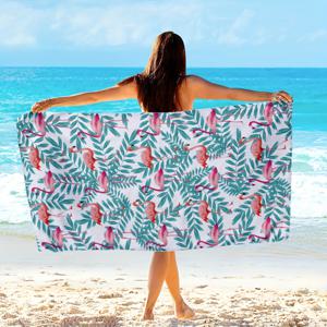 TEMU 1pc 빠른 건조 흡수 해변 수건, 여름 해변, 수영장, 캠핑 및 휴가에 완벽한 플라밍고 & 리프 프린트