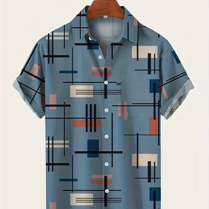 TEMU 남성용 캐주얼 버튼업 셔츠, 대비 줄무늬, 반팔, 칼라, 스트레치되지 않는 소재, 여름과 봄을 위한 정규 핏, 비치웨어 필수품, 비치웨어 셔츠 | 대비 줄무늬 셔츠 | 스트레치되지 않는 소재, 비치웨어 의류