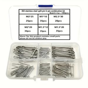 TEMU 180pcs 스테인레스 스틸 핀 정렬 키트 - M1-M4 U-형, 헤어 클립, 보석 및 기계적 연결용 분할 핀 - 내구성 있는 정리 보관 상자 포함, 헤어 클립 패스트너|정밀 절단 핀|스테인레스 스틸 핀