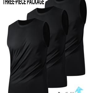 TEMU 3pcs 남성 운동 탱크 탑 - 빠른 건조, 통기성, 습기 흡수 운동 셔츠 - 블랙, 화이트, 및 해군 파란색 - 피트니스, 러닝, 골프 및 캐주얼 웨어에 적합