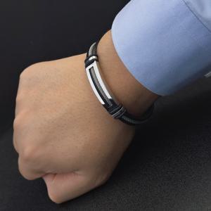 TEMU 1개 남성용 스테인리스 컬러 & 골드 PU 가죽 팔찌, 스테인리스 금색 체인 커프트 손목밴드, 인조 주얼리 선물