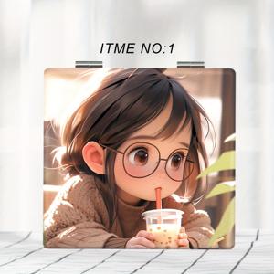 TEMU 1pc, 귀여운 Gl 마시는 우유 차 디자인을 갖춘 소형 접이식 거울, 휴대용 미니 휴대용 화장품 거울, 매일 사용하기에 적합, 생일, 크리스마스, 새해, 추수감사절, 발렌타인 데이, 친구, 자매, 결혼 선물을 위한 부활절 선물