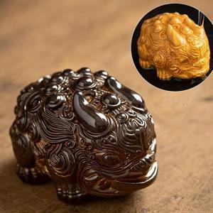 TEMU 중국 피수 피규어 - 레진 재물신 조각상, 미니 행운의 부적 /사무실 장식, 길상 & 집들이, 갈색/검정/진한 빨강, 수집용 미니어처 피수 애완동물 같은 조각상